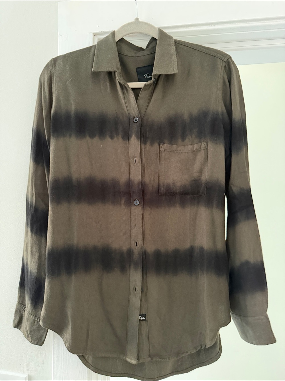 Rails Olive Green & Black Horizontal Stripe Button-Up Flannel Shirt